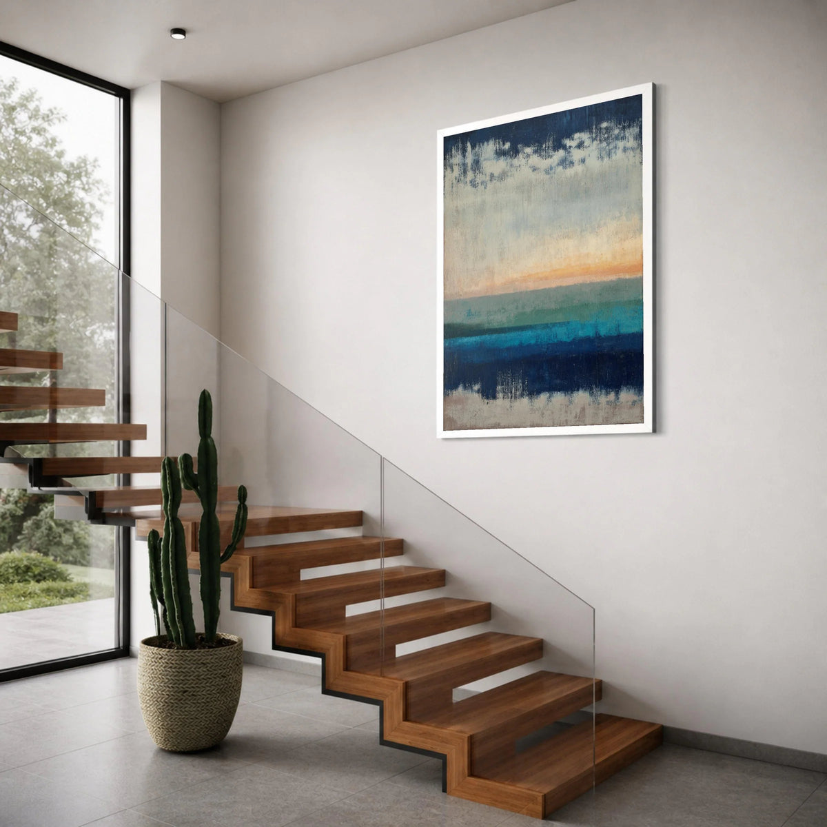 Abstract Ocean Horizon Canvas, Coastal Wall Art, Modern Seascape Painting, Blue Beach Decor, Tranquil Nature Canvas, Ready to Hang Print Art