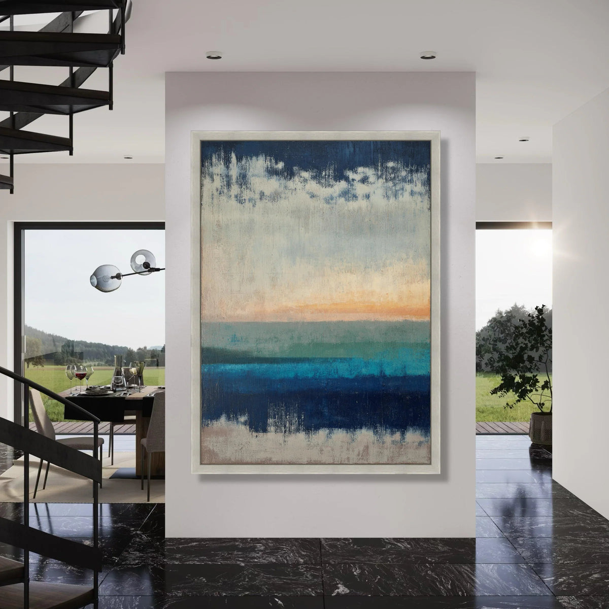 Abstract Ocean Horizon Canvas, Coastal Wall Art, Modern Seascape Painting, Blue Beach Decor, Tranquil Nature Canvas, Ready to Hang Print Art
