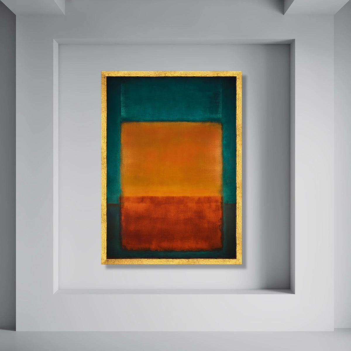 Vibrant Color Blocks Canvas Wall Art, Modern Abstract Composition, Warm Orange and Red, Teal Blue Background, Contemporary Canvas Print Art