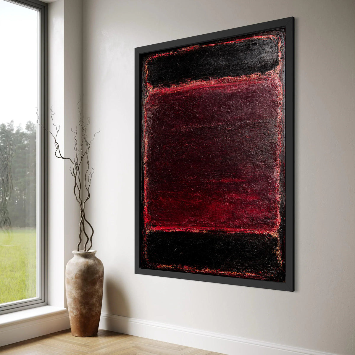 Deep Red and Black Abstract Canvas, Modern Minimalist Wall Art, Bold Color Block Canvas, Contemporary Home Decor, Ready to Hang Print Art