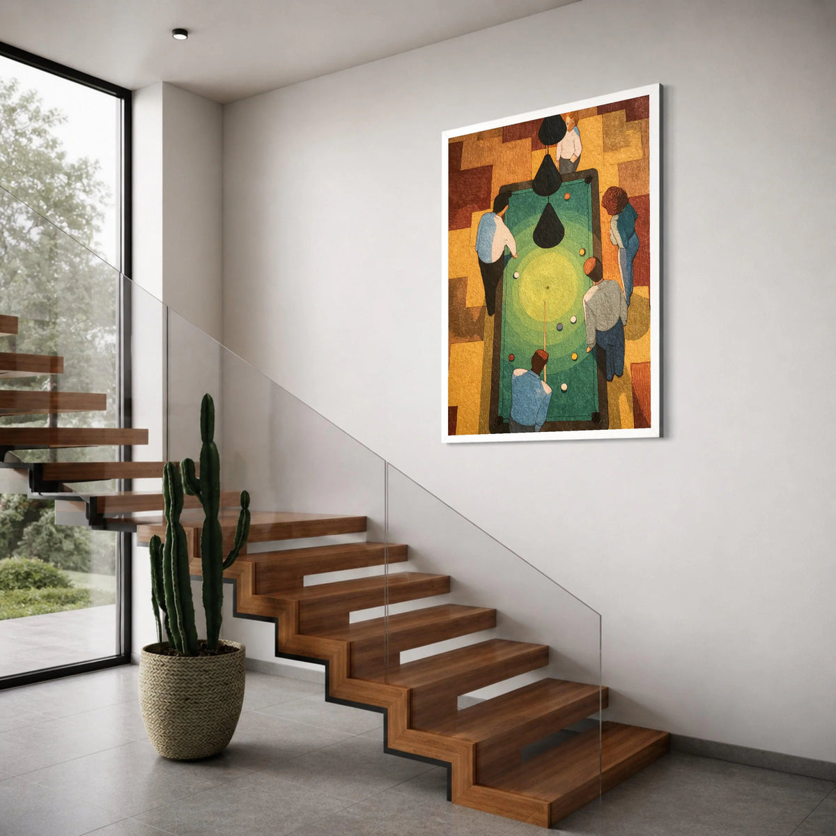 Vintage Pool Table Scene Canvas, Top View Billiards Art, Retro Sports Wall Decor, Game Room Canvas Decoration, Unique Hobby Print Art