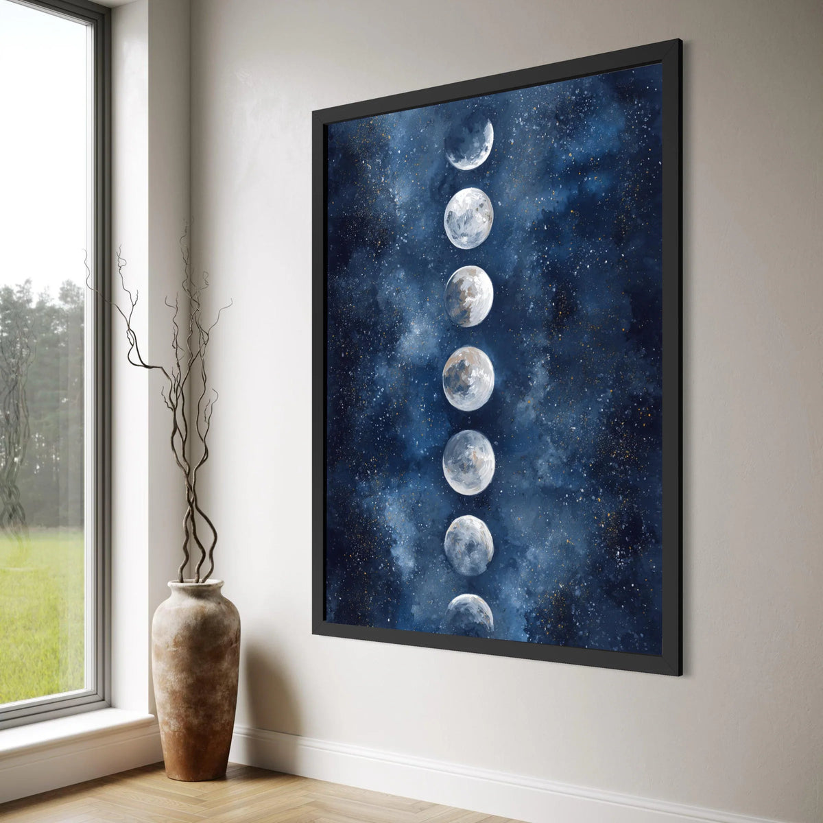Moon Phases Vertical Canvas Wall Art, Celestial Night Sky, Space Decor, Cosmic Home Decoration, Modern Astronomy Print Print Art
