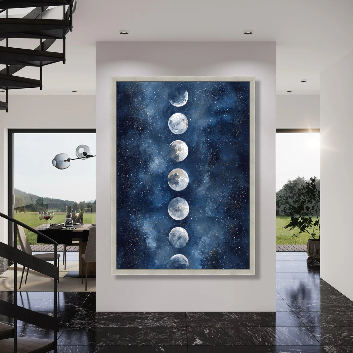 Moon Phases Vertical Canvas Wall Art, Celestial Night Sky, Space Decor, Cosmic Home Decoration, Modern Astronomy Print Print Art