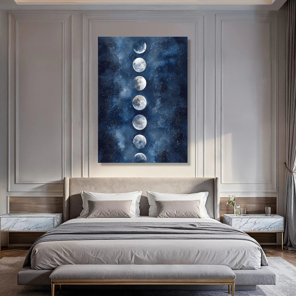 Moon Phases Vertical Canvas Wall Art, Celestial Night Sky, Space Decor, Cosmic Home Decoration, Modern Astronomy Print Print Art
