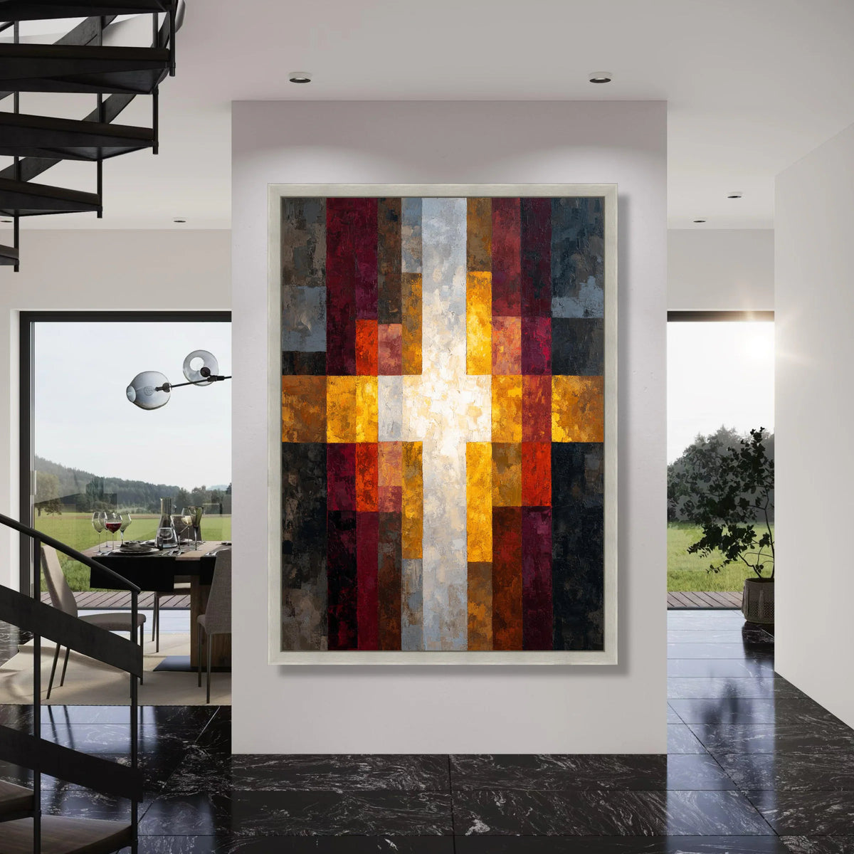 Modern Abstract Cross Canvas Wall Art, Geometric Religious Design, Warm Tones Home Decor, Contemporary Christian Canvas, Ready to Print Art