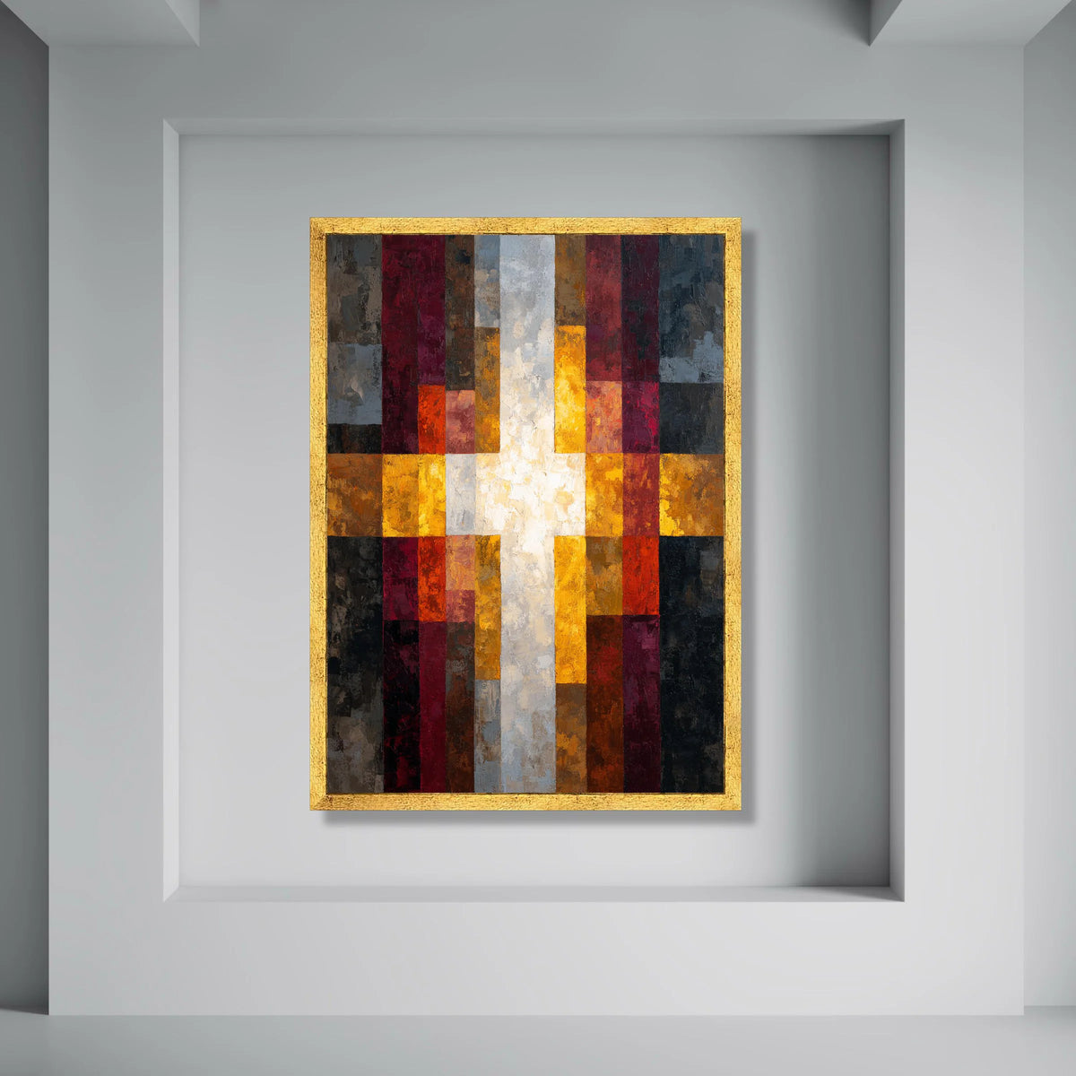 Modern Abstract Cross Canvas Wall Art, Geometric Religious Design, Warm Tones Home Decor, Contemporary Christian Canvas, Ready to Print Art