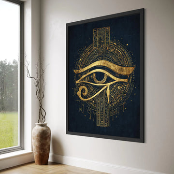 Golden Eye of Horus Canvas, Ancient Egyptian Wall Art, Mystical Symbol Canvas, Spiritual Home Decoration, Gold and Black Artwork Print Art