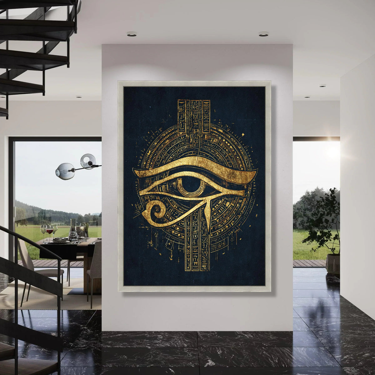 Golden Eye of Horus Canvas, Ancient Egyptian Wall Art, Mystical Symbol Canvas, Spiritual Home Decoration, Gold and Black Artwork Print Art