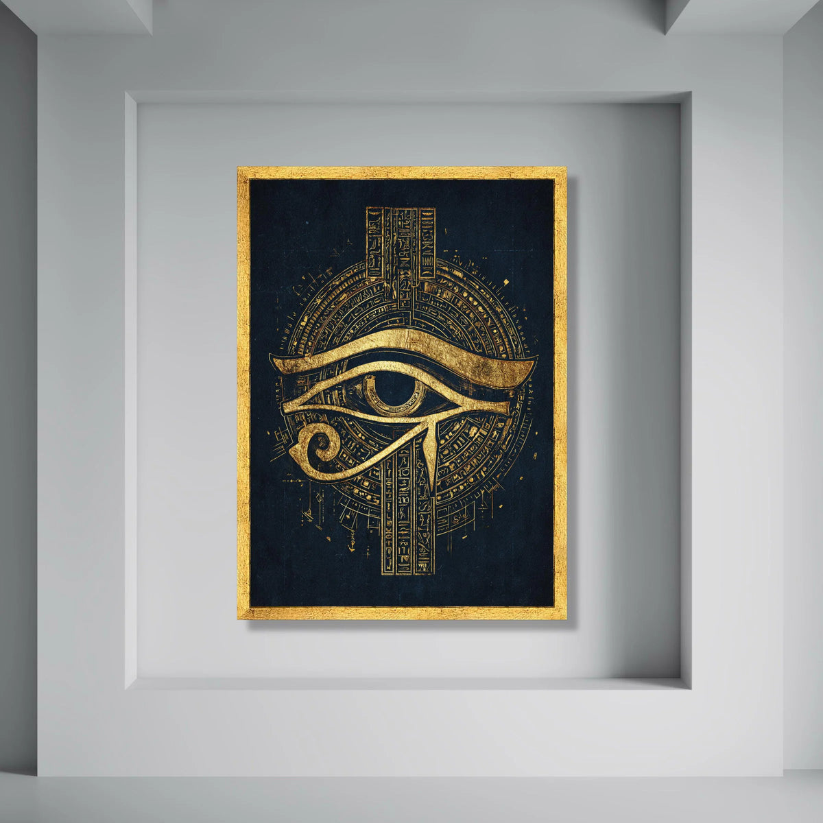 Golden Eye of Horus Canvas, Ancient Egyptian Wall Art, Mystical Symbol Canvas, Spiritual Home Decoration, Gold and Black Artwork Print Art