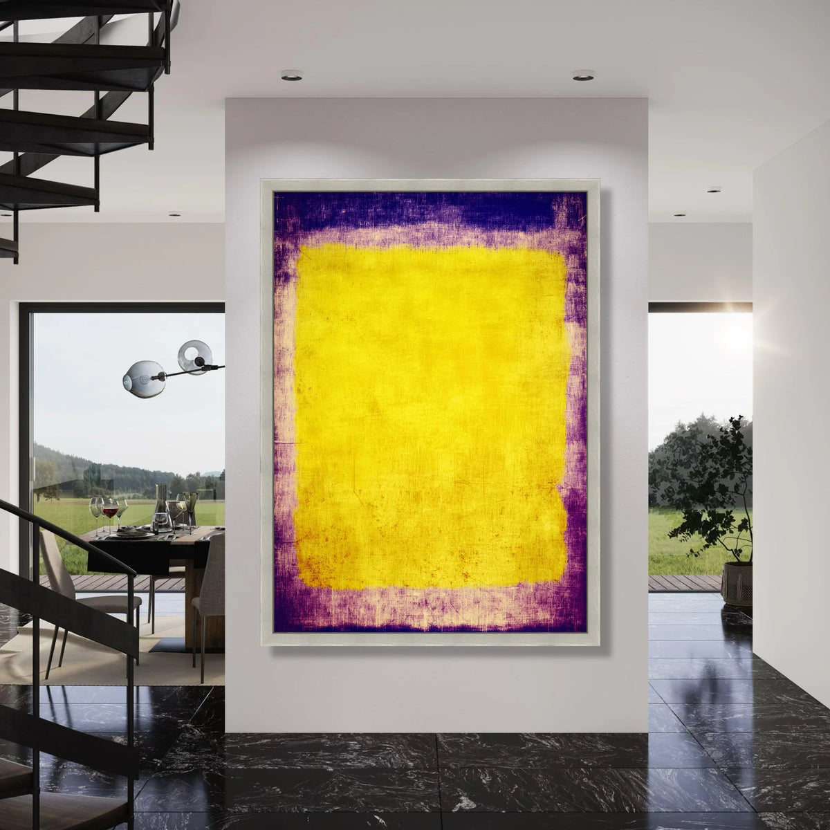 Yellow and Purple Abstract Canvas, Bold Color Block Wall Art, Modern Minimalist Decoration, Contemporary Canvas Design Print Art
