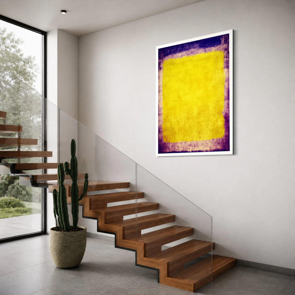 Yellow and Purple Abstract Canvas, Bold Color Block Wall Art, Modern Minimalist Decoration, Contemporary Canvas Design Print Art