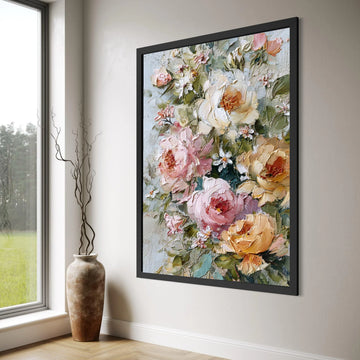 Elegant Garden Roses Canvas, Floral Bouquet Wall Art, Vintage Flower Painting, Pastel Home Décor, Romantic Canvas Decoration Print Art