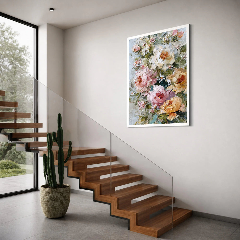 Elegant Garden Roses Canvas, Floral Bouquet Wall Art, Vintage Flower Painting, Pastel Home Décor, Romantic Canvas Decoration Print Art
