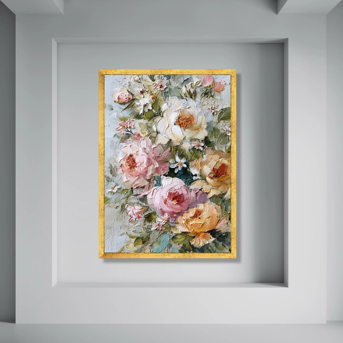 Elegant Garden Roses Canvas, Floral Bouquet Wall Art, Vintage Flower Painting, Pastel Home Décor, Romantic Canvas Decoration Print Art