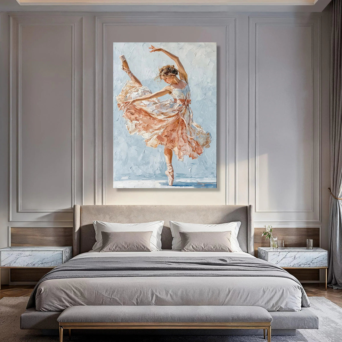 Elegant Ballet Dancer Canvas, Graceful Dance Pose Wall Art, Soft Pastel Ballet Canvas, Female Dancer Home Decoration, Artistic Print Art