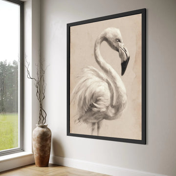 Elegant Flamingo Sketch Canvas, Vintage Bird Illustration, Neutral Toned Wall Art, Animal Drawing Print, Home Decor Canvas Print Art