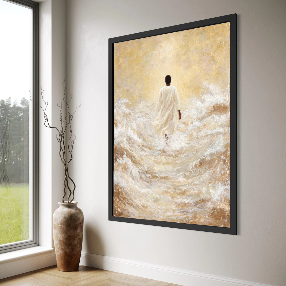 Spiritual Walking on Water Canvas, Inspirational Religious Wall Art, Faith and Hope Decoration, Serene Ocean Scene Canvas, Modern Print Art