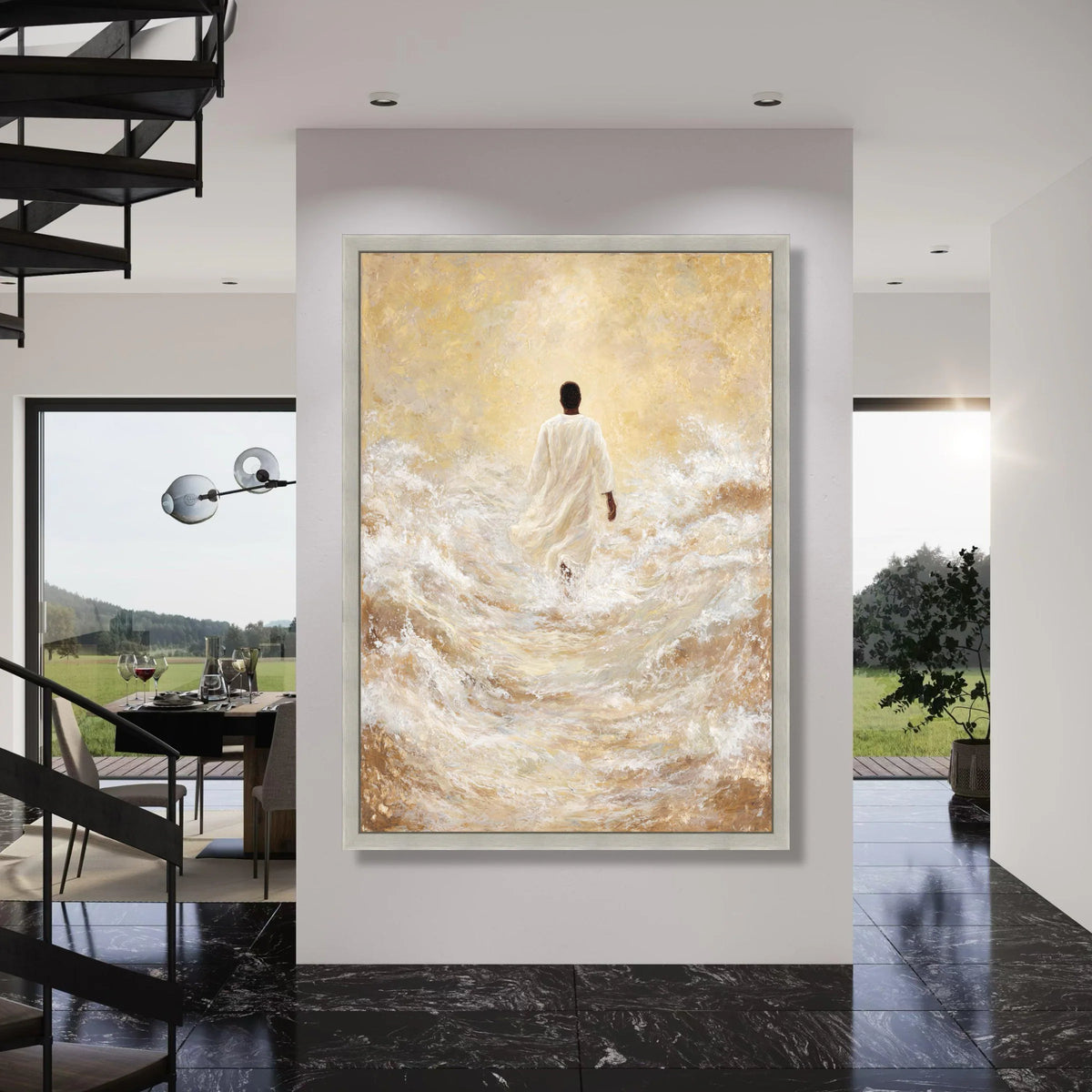 Spiritual Walking on Water Canvas, Inspirational Religious Wall Art, Faith and Hope Decoration, Serene Ocean Scene Canvas, Modern Print Art