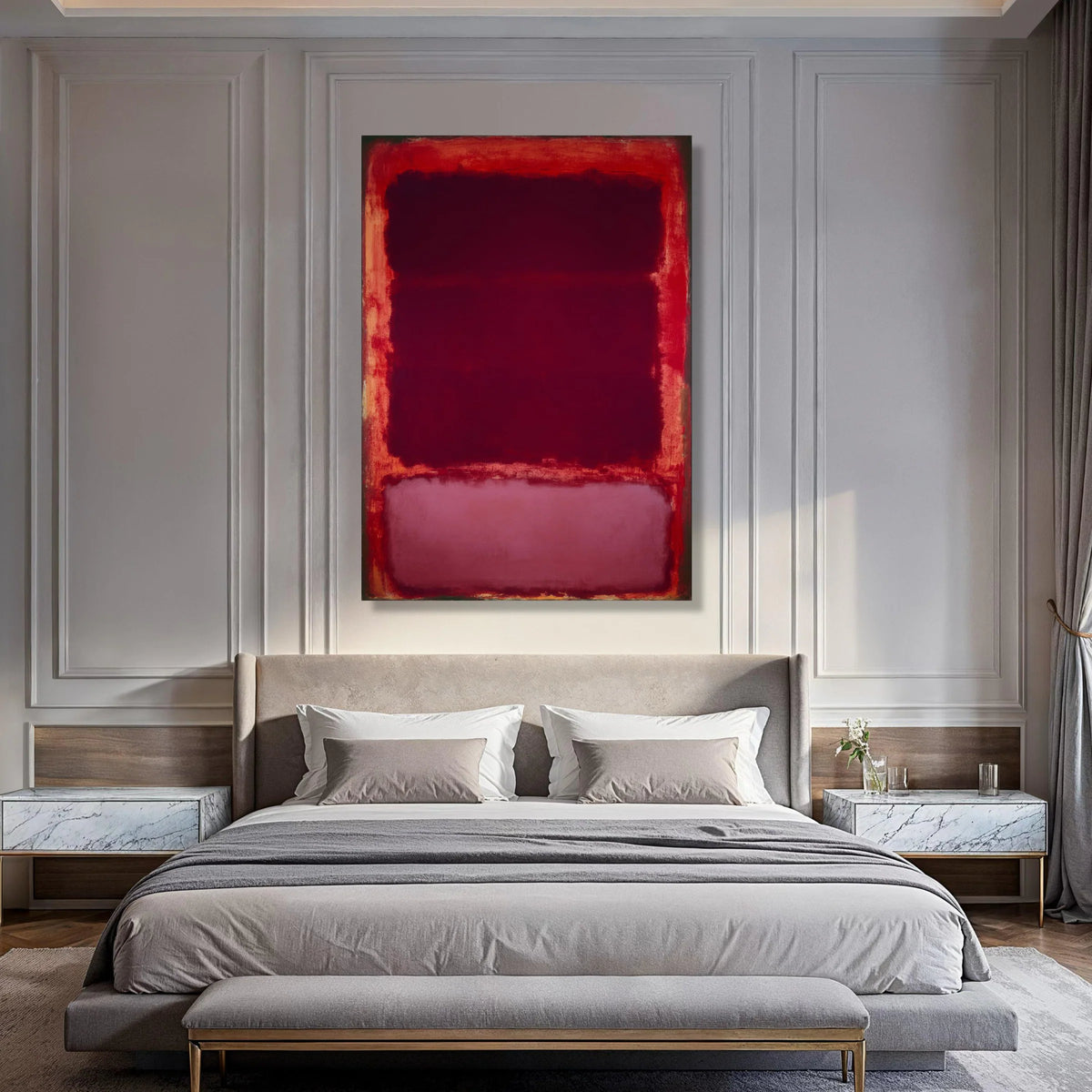 Deep Red Abstract Canvas Wall Art, Modern Artistic Painting, Bold Color Blocks, Contemporary Home Decor, Red and Maroon Canvas Print Art