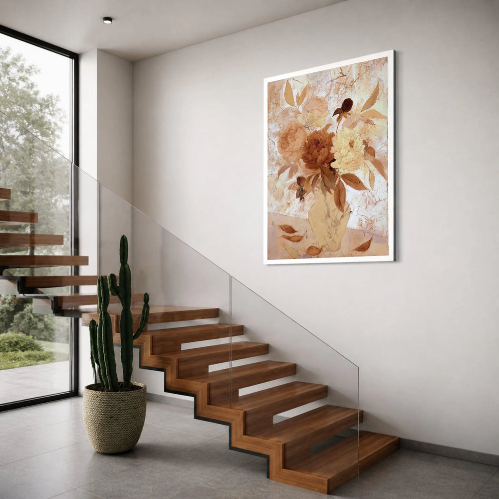Vintage Floral Arrangement Canvas, Neutral Color Bouquet, Classic Peony Flowers Wall Art, Rustic Home Decor, Ready to Hang Canvas Print Art