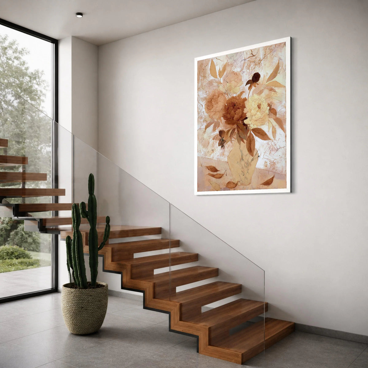 Vintage Floral Arrangement Canvas, Neutral Color Bouquet, Classic Peony Flowers Wall Art, Rustic Home Decor, Ready to Hang Canvas Print Art