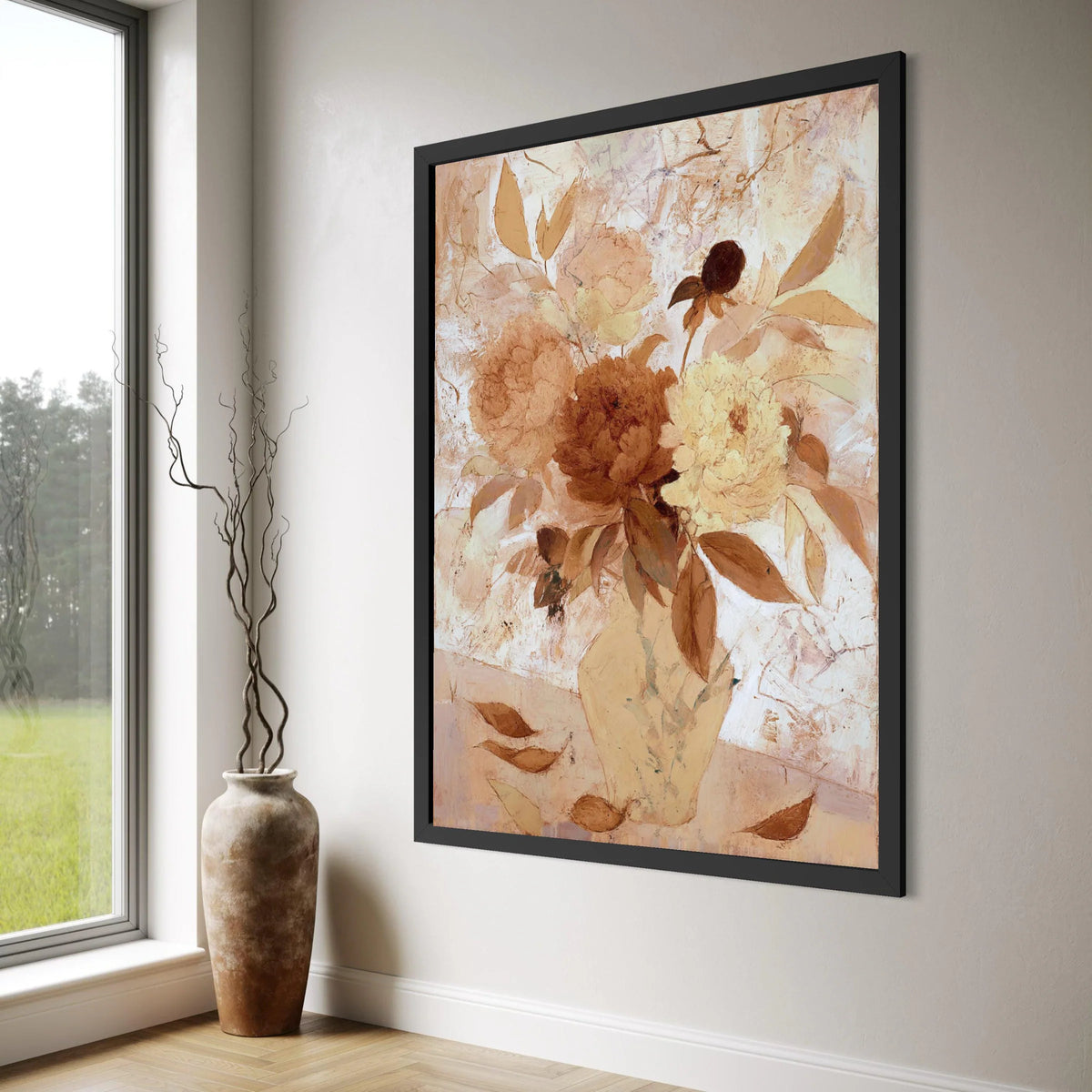 Vintage Floral Arrangement Canvas, Neutral Color Bouquet, Classic Peony Flowers Wall Art, Rustic Home Decor, Ready to Hang Canvas Print Art