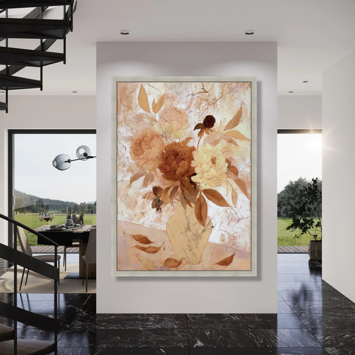 Vintage Floral Arrangement Canvas, Neutral Color Bouquet, Classic Peony Flowers Wall Art, Rustic Home Decor, Ready to Hang Canvas Print Art