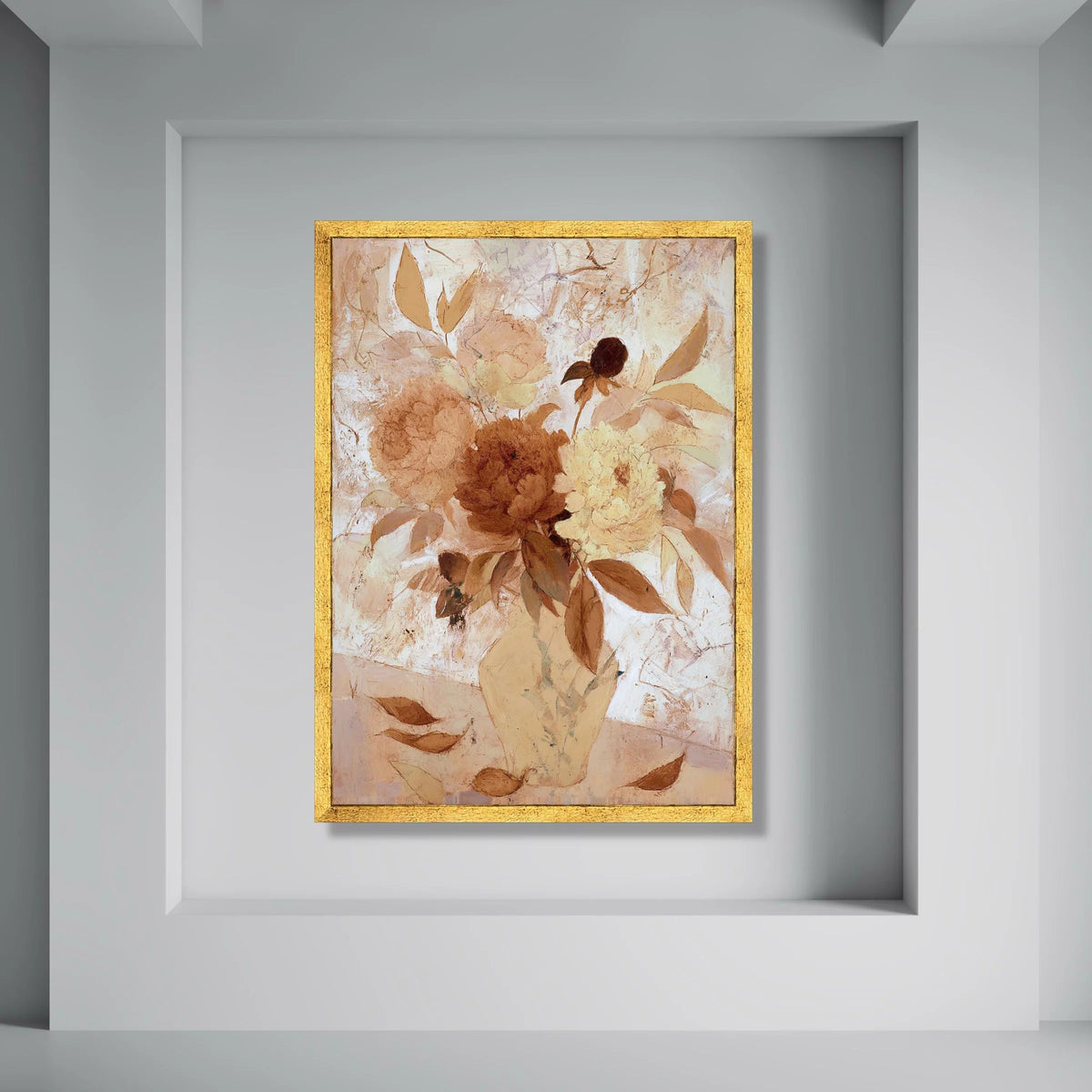 Vintage Floral Arrangement Canvas, Neutral Color Bouquet, Classic Peony Flowers Wall Art, Rustic Home Decor, Ready to Hang Canvas Print Art