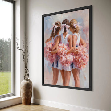 Cheerleaders Group Embrace Canvas, Soft Pink Pom Poms Wall Art, Dance Team Inspiration, Sports Cheer Canvas, Home Decoration Print Art