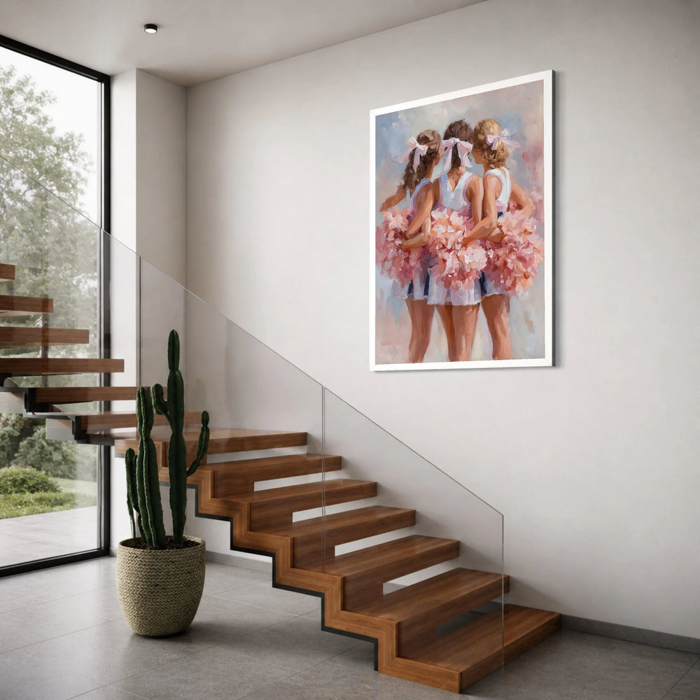 Cheerleaders Group Embrace Canvas, Soft Pink Pom Poms Wall Art, Dance Team Inspiration, Sports Cheer Canvas, Home Decoration Print Art