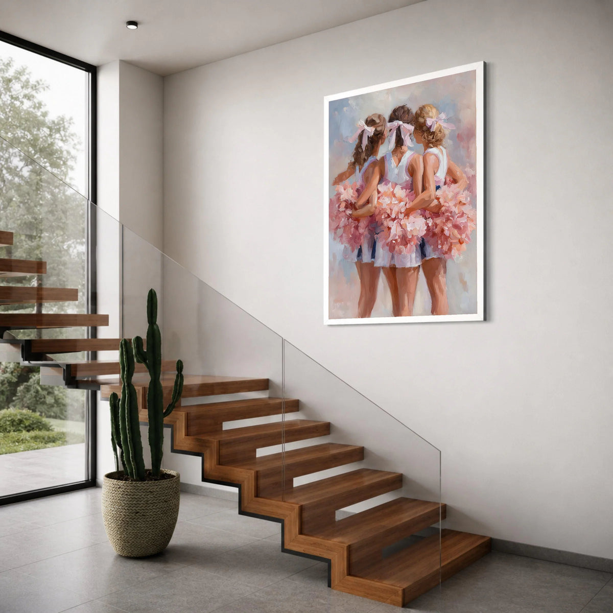 Cheerleaders Group Embrace Canvas, Soft Pink Pom Poms Wall Art, Dance Team Inspiration, Sports Cheer Canvas, Home Decoration Print Art