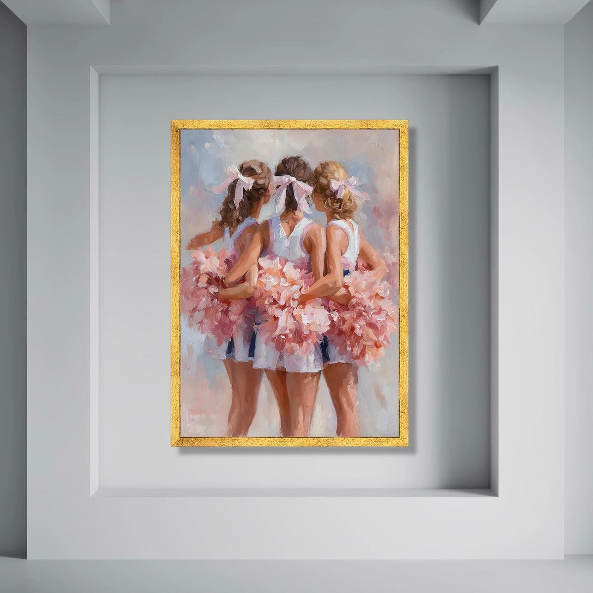 Cheerleaders Group Embrace Canvas, Soft Pink Pom Poms Wall Art, Dance Team Inspiration, Sports Cheer Canvas, Home Decoration Print Art