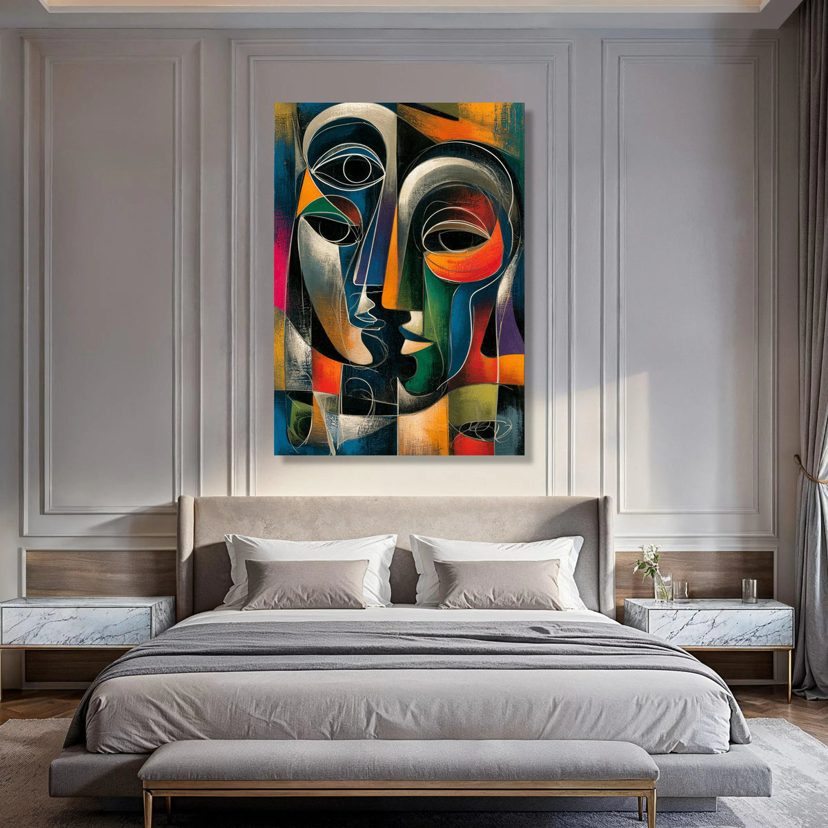 Modern Abstract Faces Canvas, Colorful Cubist Wall Art, Contemporary Home Decoration, Artistic Portrait Canvas, Ready to Hang Wall Print Art