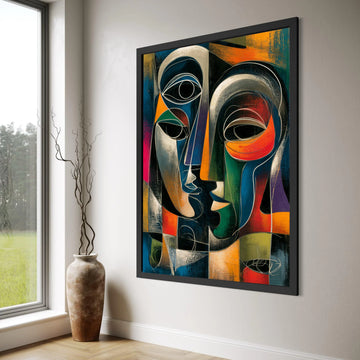 Modern Abstract Faces Canvas, Colorful Cubist Wall Art, Contemporary Home Decoration, Artistic Portrait Canvas, Ready to Hang Wall Print Art