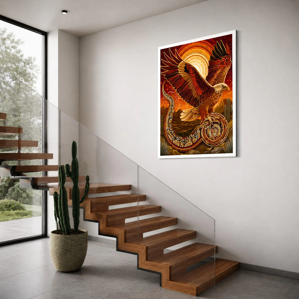 Majestic Eagle and Serpent Canvas, Southwestern Desert Wall Art, Vibrant Wildlife Illustration, Native Style Canvas, Nature Home Print Art