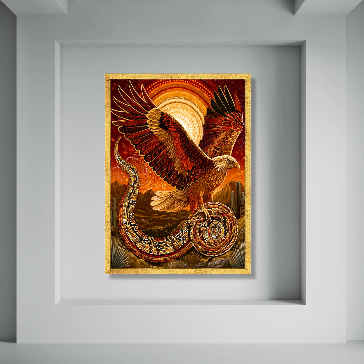 Majestic Eagle and Serpent Canvas, Southwestern Desert Wall Art, Vibrant Wildlife Illustration, Native Style Canvas, Nature Home Print Art