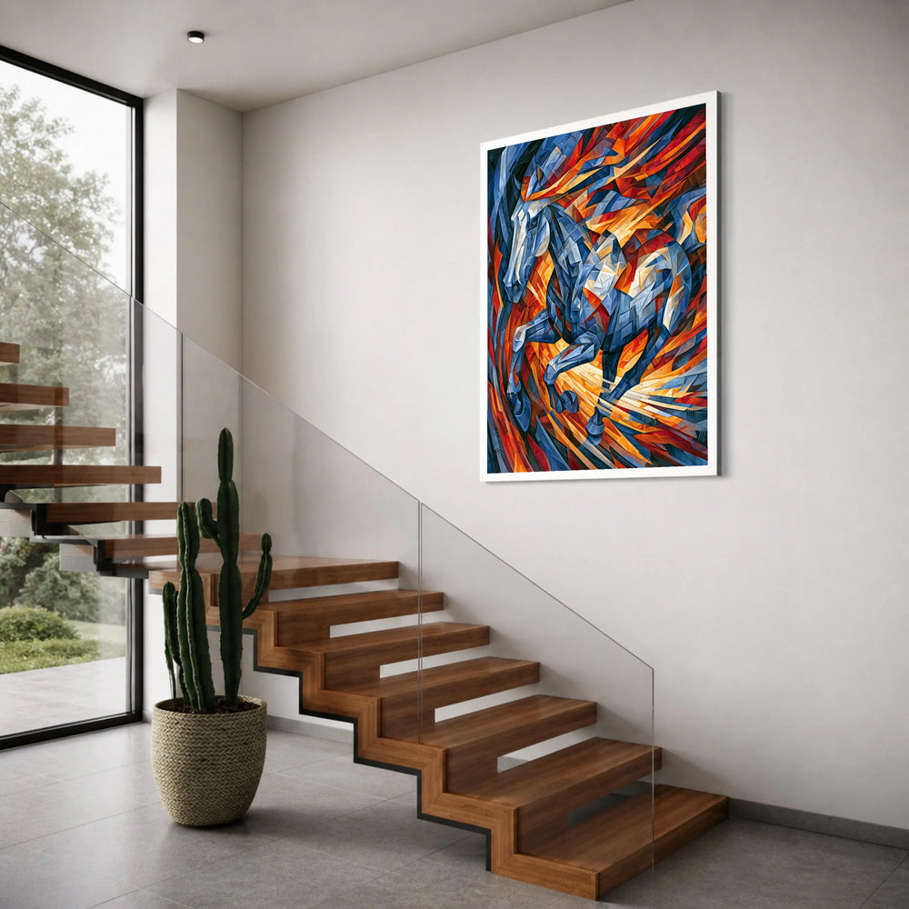 Dynamic Blue Horse Canvas Wall Art, Abstract Animal Painting, Vibrant Colorful Home Decor, Modern Art Canvas, Ready to Hang Print Art