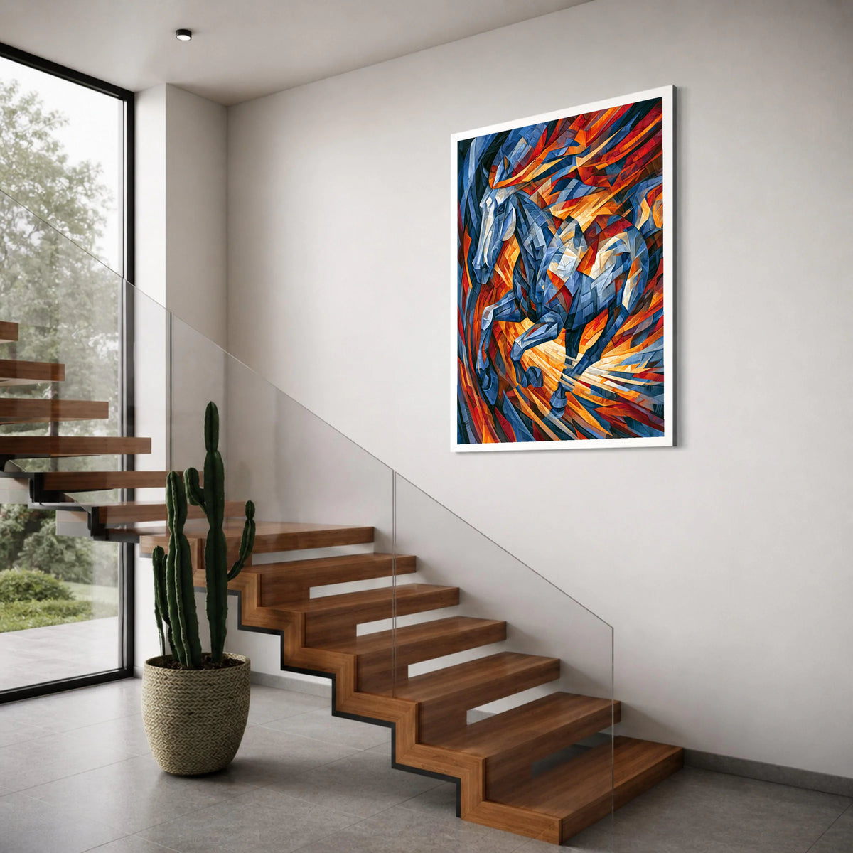 Dynamic Blue Horse Canvas Wall Art, Abstract Animal Painting, Vibrant Colorful Home Decor, Modern Art Canvas, Ready to Hang Print Art