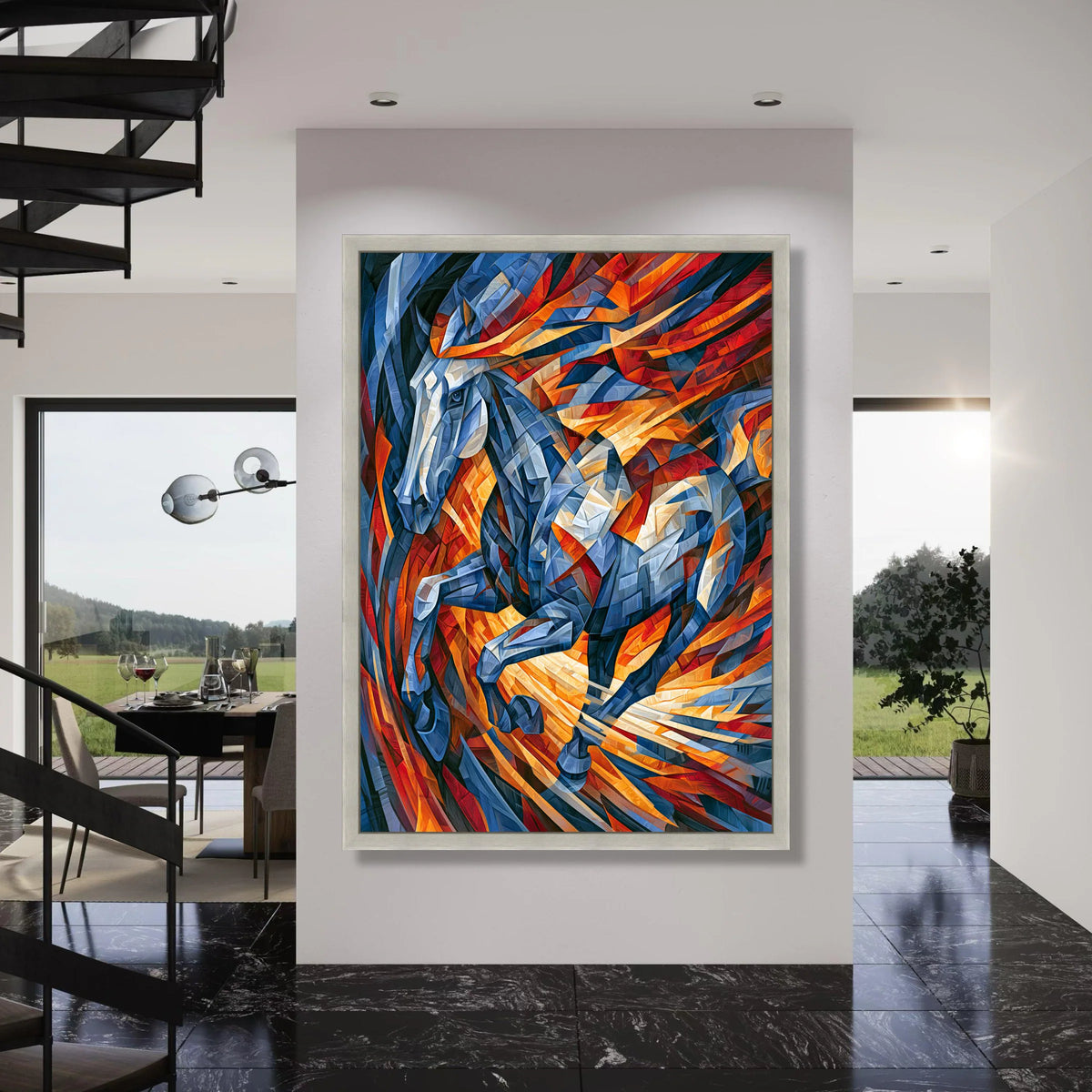 Dynamic Blue Horse Canvas Wall Art, Abstract Animal Painting, Vibrant Colorful Home Decor, Modern Art Canvas, Ready to Hang Print Art