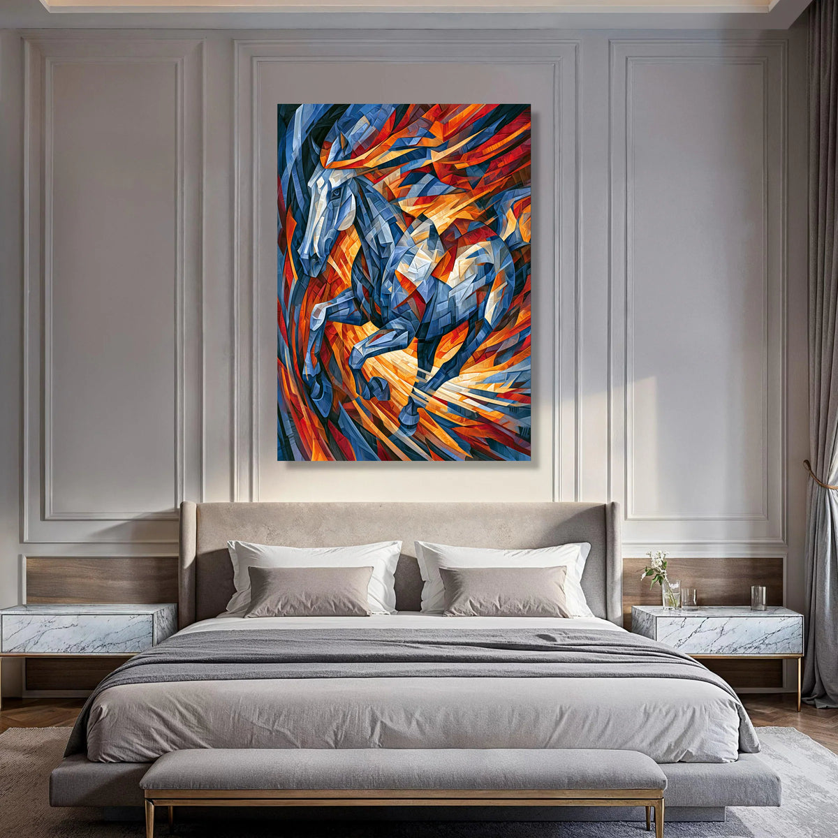 Dynamic Blue Horse Canvas Wall Art, Abstract Animal Painting, Vibrant Colorful Home Decor, Modern Art Canvas, Ready to Hang Print Art