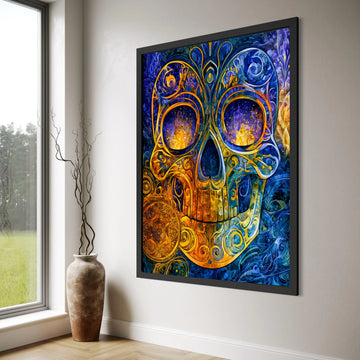 Vibrant Sugar Skull Canvas, Day of the Dead Wall Art, Colorful Skull Design, Mexican Celebration Canvas, Festive Home Decoration Print Art