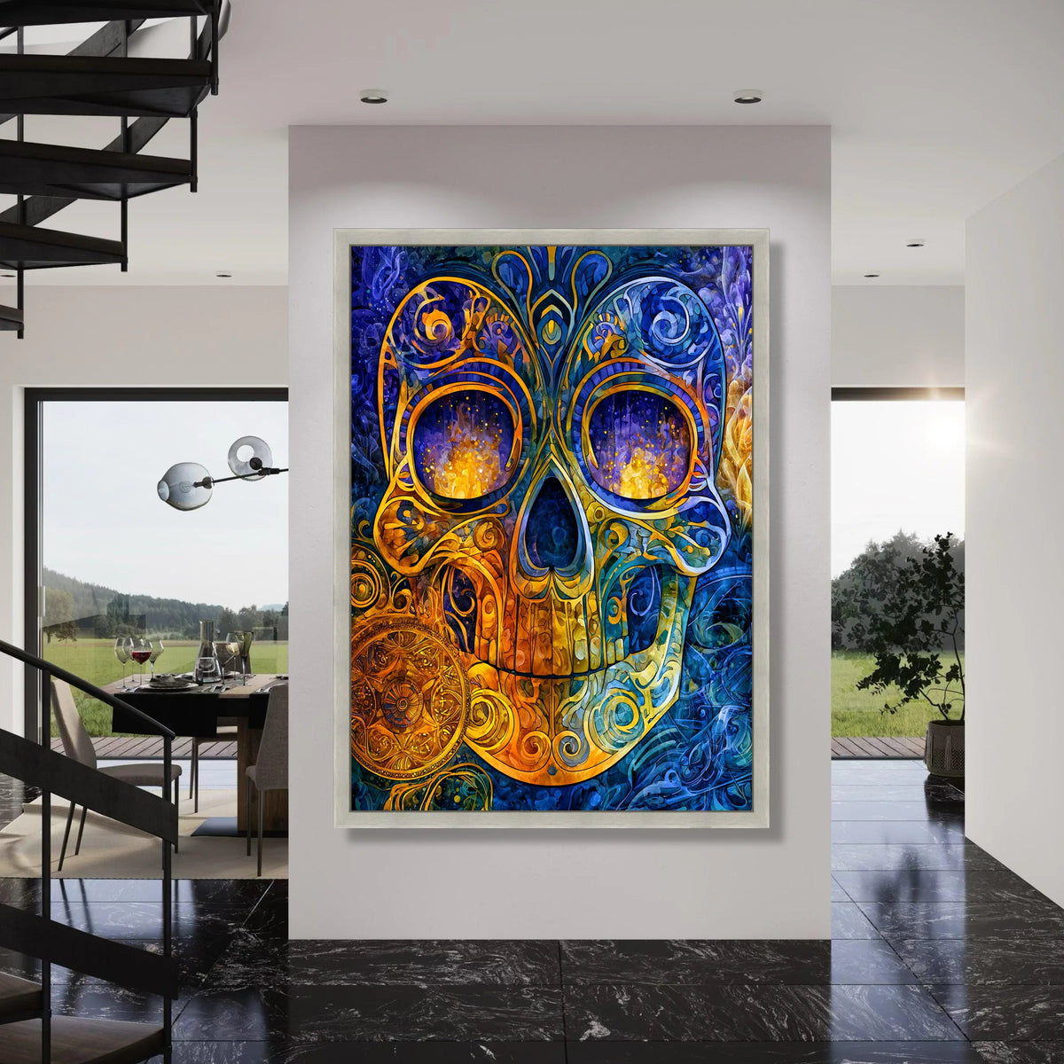 Vibrant Sugar Skull Canvas, Day of the Dead Wall Art, Colorful Skull Design, Mexican Celebration Canvas, Festive Home Decoration Print Art
