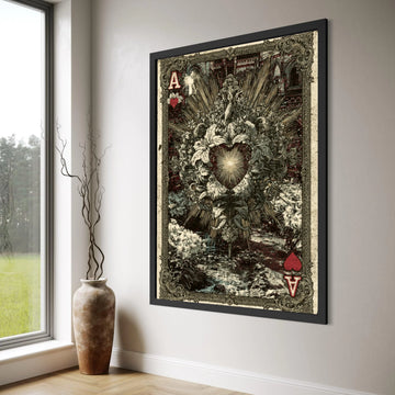 Vintage Ace of Hearts Canvas, Floral Heart Illustration, Antique Playing Card Art, Romantic Wall Decor, Classic Card Canvas Print Print Art