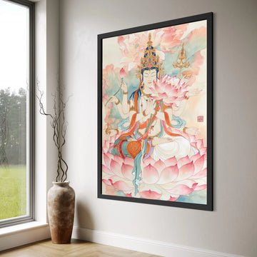 Lotus Buddha Meditation Canvas Wall Art, Asian Spiritual Art, Buddha Sitting on Lotus Flower, Peaceful Home Decor, Sacred Zen Print Art