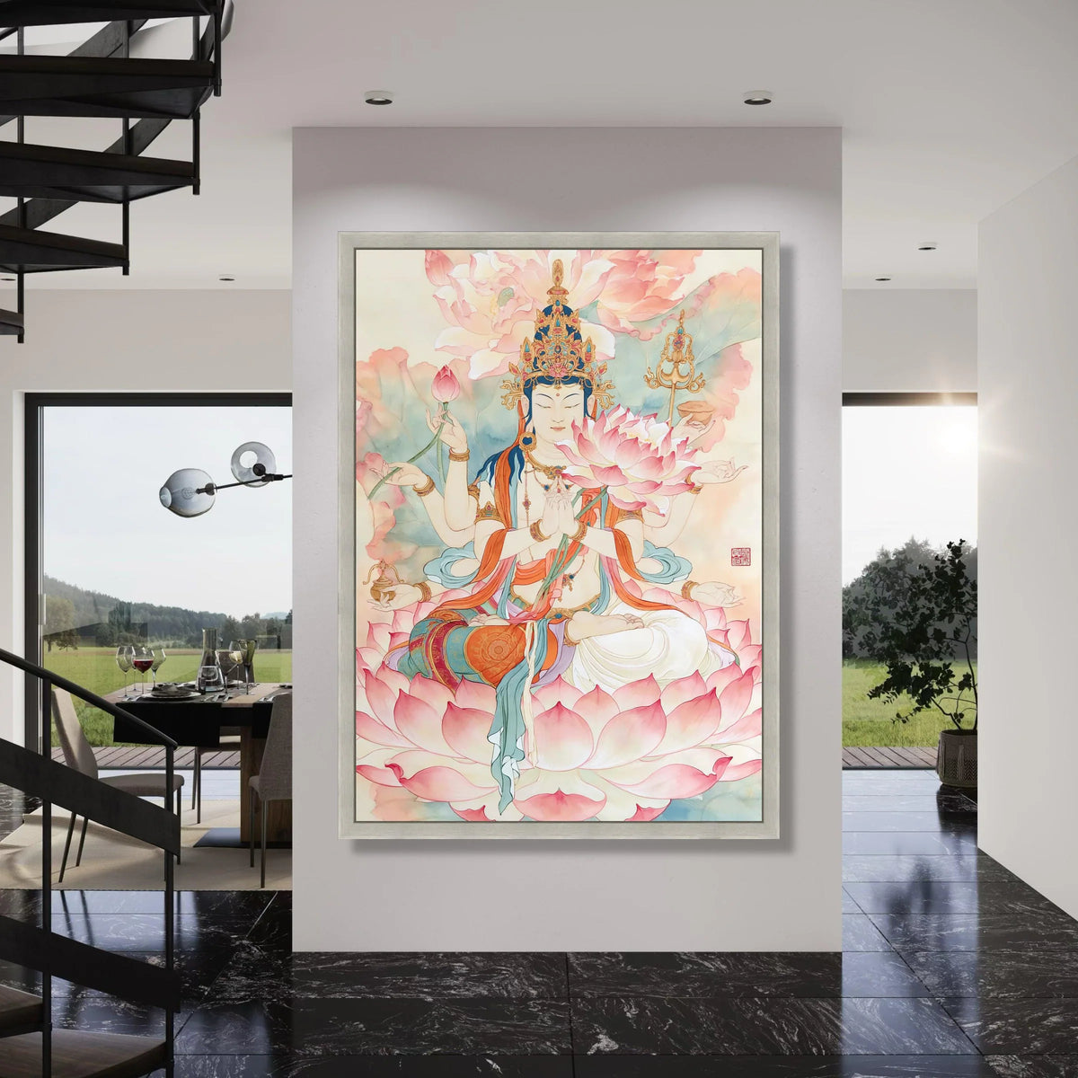 Lotus Buddha Meditation Canvas Wall Art, Asian Spiritual Art, Buddha Sitting on Lotus Flower, Peaceful Home Decor, Sacred Zen Print Art