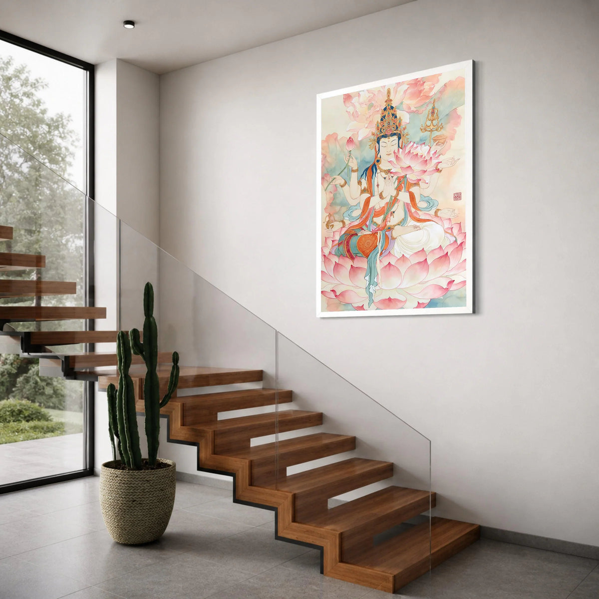 Lotus Buddha Meditation Canvas Wall Art, Asian Spiritual Art, Buddha Sitting on Lotus Flower, Peaceful Home Decor, Sacred Zen Print Art