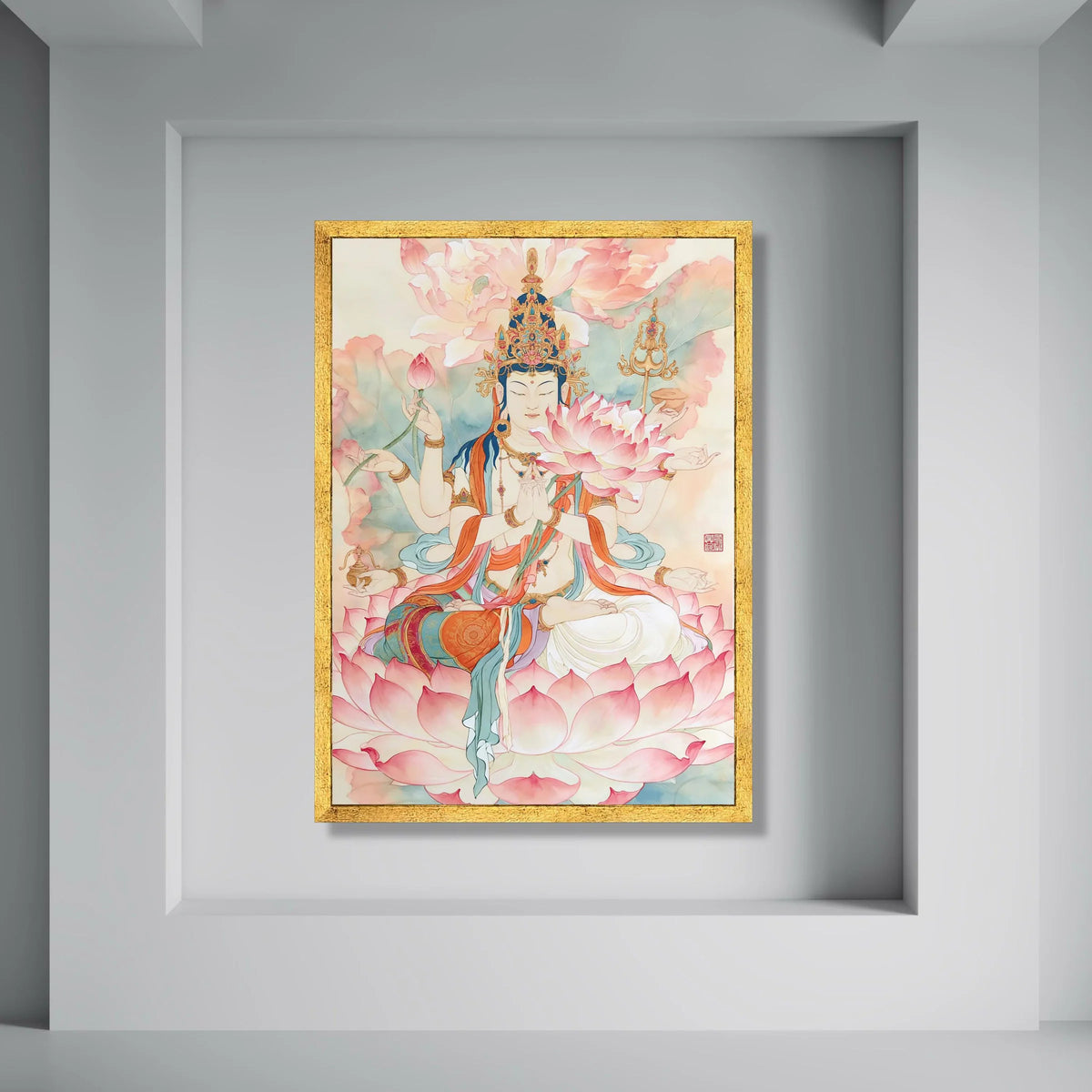 Lotus Buddha Meditation Canvas Wall Art, Asian Spiritual Art, Buddha Sitting on Lotus Flower, Peaceful Home Decor, Sacred Zen Print Art