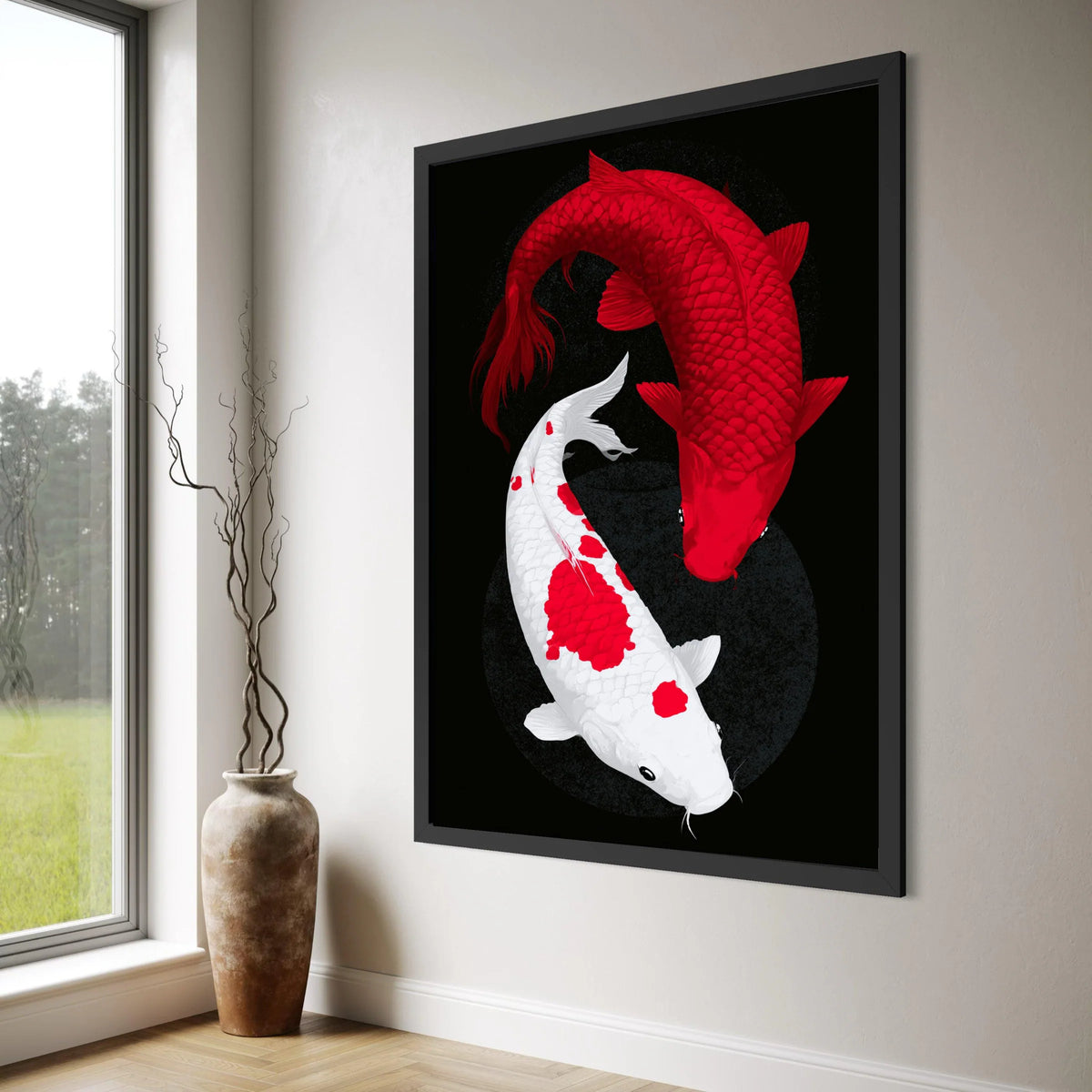Red and White Koi Fish Canvas, Yin Yang Fish Wall Art, Asian Zen Decor, Japanese Koi Pond Canvas, Modern Home Decoration Print Art