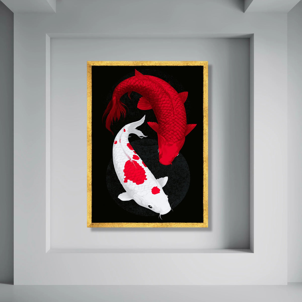 Red and White Koi Fish Canvas, Yin Yang Fish Wall Art, Asian Zen Decor, Japanese Koi Pond Canvas, Modern Home Decoration Print Art