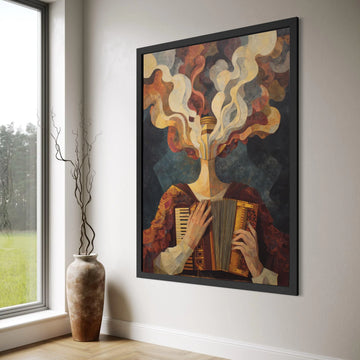Surreal Accordion Player Canvas, Abstract Music Art, Modern Figurative Wall Decor, Home Decoration Canvas, Unique Artistic Print Print Art